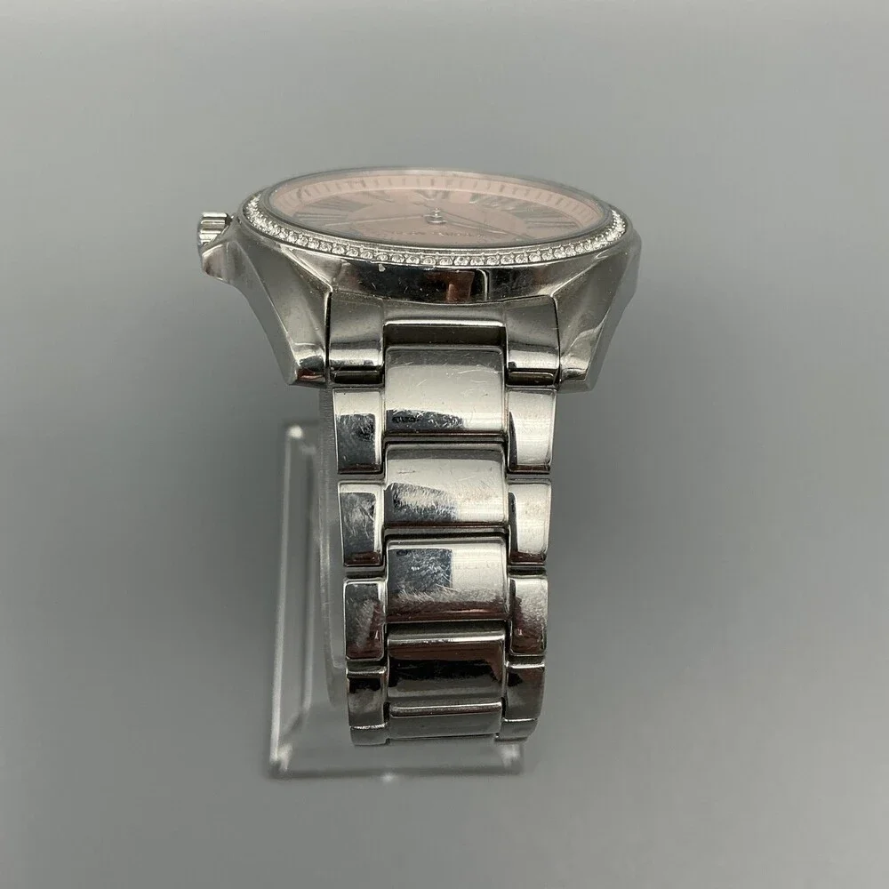 Michael Kors Womens Watch 33mm Pink Crystals Stainless MK-6929 New Battery 6.25